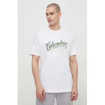 Columbia tricou din bumbac Rockaway River culoarea alb, cu model 2022181