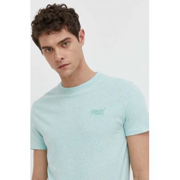 Superdry tricou din bumbac barbati, culoarea turcoaz, melanj de firma original