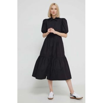 Desigual rochie din bumbac culoarea negru, midi, evazati de firma originala