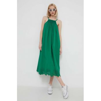 Desigual rochie din bumbac culoarea verde, maxi, evazati de firma originala