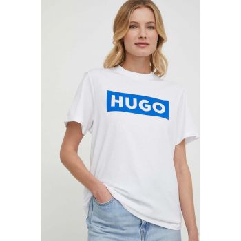 HUGO Blue tricou din bumbac femei, culoarea alb 50510874