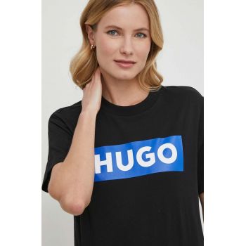 Hugo Blue tricou din bumbac femei, culoarea negru