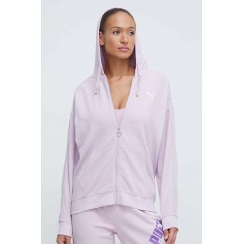 Puma bluză HER femei, culoarea violet, cu glugă, imprimeu 677882 ieftin