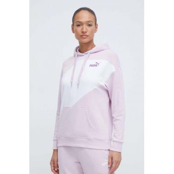 Puma bluză POWER femei, culoarea violet, cu glugă, imprimeu 677893 ieftin