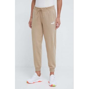 Puma pantaloni de trening culoarea bej, cu imprimeu 848007