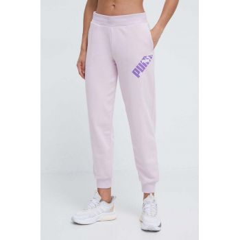 Puma pantaloni de trening culoarea violet, cu imprimeu 677895 ieftin