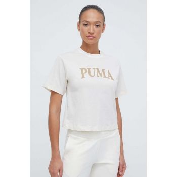 Puma tricou din bumbac SQUAD femei, culoarea bej 677903