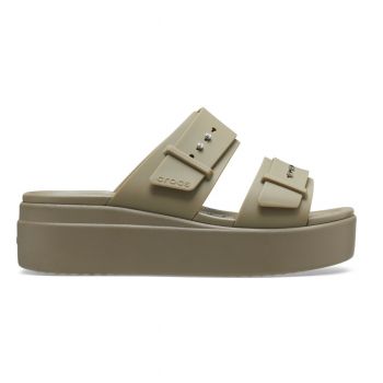 Sandale Crocs Women’s Brooklyn Low Wedge Sandal Maro - Khaki ieftine