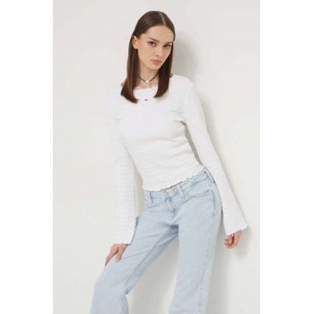 Tommy Jeans longsleeve femei, culoarea alb DW0DW17887