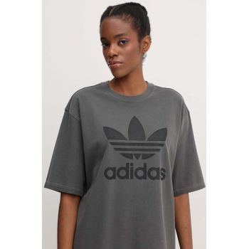 adidas Originals tricou din bumbac Washed Trefoil Tee femei, culoarea gri, IN2268