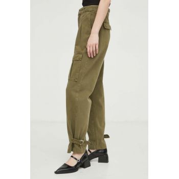 BA&SH pantaloni de bumbac culoarea verde, fason cargo, high waist