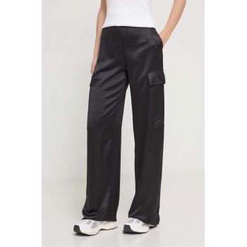 HUGO pantaloni femei, culoarea negru, lat, high waist 50511830