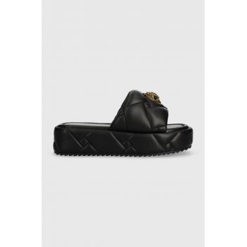 Kurt Geiger London șlapi de piele Kensington Puff Flatform femei, culoarea negru, cu platformă 2017800109