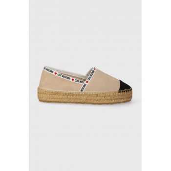 Love Moschino espadrile din piele întoarsă culoarea bej, cu platformă JA10553G0IIG0131