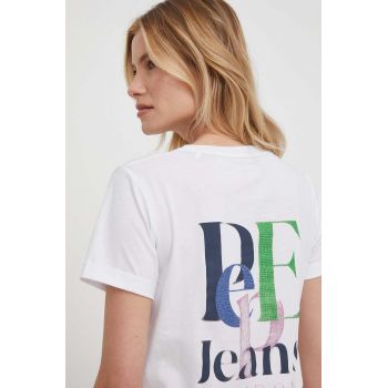 Pepe Jeans tricou din bumbac Jazzy femei, culoarea alb