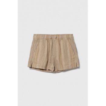 Abercrombie & Fitch pantaloni scurți de in pentru copii culoarea bej, talie reglabila