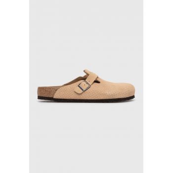 Birkenstock papuci din piele Boston barbati, culoarea bej, 1026948