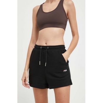 Fila pantaloni scurti femei, culoarea negru, neted, high waist