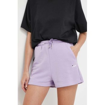 Fila pantaloni scurti femei, culoarea violet, neted, high waist ieftini