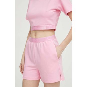 HUGO pantaloni scurți de lounge culoarea roz, neted, high waist