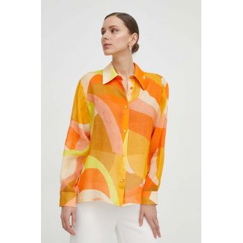 Luisa Spagnoli camasa femei, culoarea portocaliu, cu guler clasic, regular de firma originala