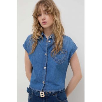 Moschino Jeans camasa jeans femei, cu guler clasic, regular de firma originala