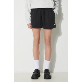 New Balance pantaloni scurti French Terry Short femei, culoarea negru, neted, high waist, WS41500BK ieftini