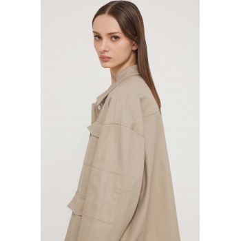 Sixth June jachetă de cămașă din bumbac culoarea bej, de tranzitie, oversize ieftina