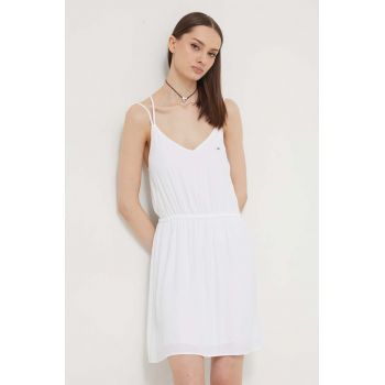 Tommy Jeans rochie culoarea alb, mini, drept