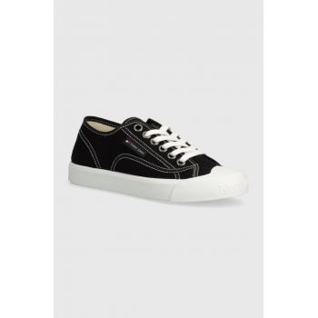 Tommy Jeans tenisi TJW FOXING SNEAKER CANVAS femei, culoarea negru, EN0EN02588