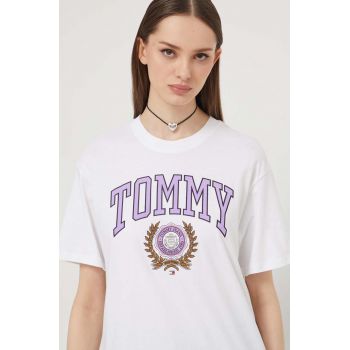 Tommy Jeans tricou din bumbac femei, culoarea alb