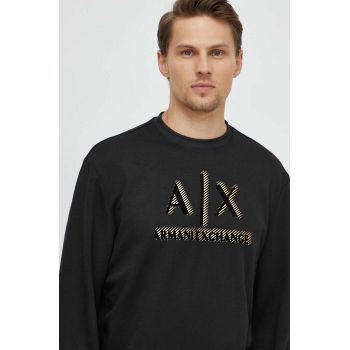 Armani Exchange bluza barbati, culoarea negru, cu imprimeu de firma original