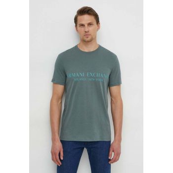 Armani Exchange tricou barbati, culoarea verde, cu imprimeu ieftin