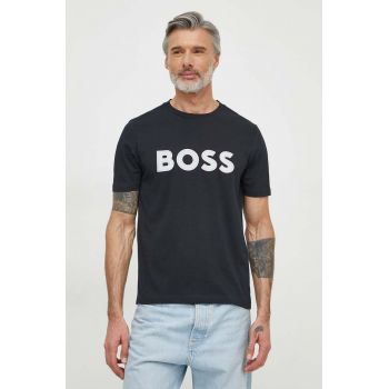 Boss Green tricou din bumbac barbati, culoarea albastru marin, cu imprimeu