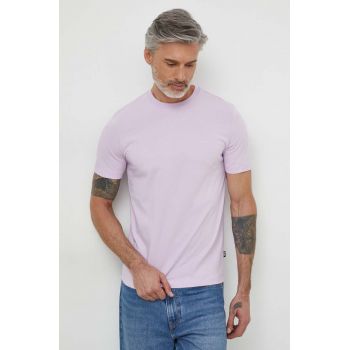BOSS tricou din bumbac barbati, culoarea violet, neted