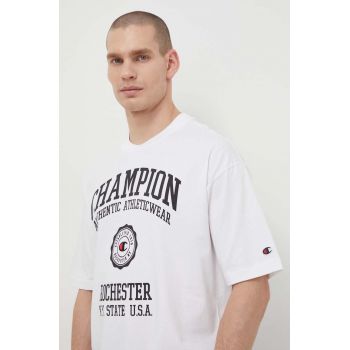 Champion tricou din bumbac bărbați, culoarea alb, cu imprimeu 219856 ieftin