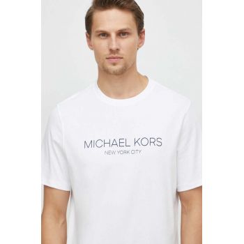 Michael Kors tricou din bumbac barbati, culoarea alb, cu imprimeu de firma original