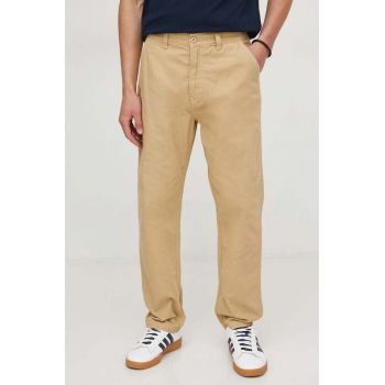 Pepe Jeans pantaloni de bumbac culoarea bej, drept