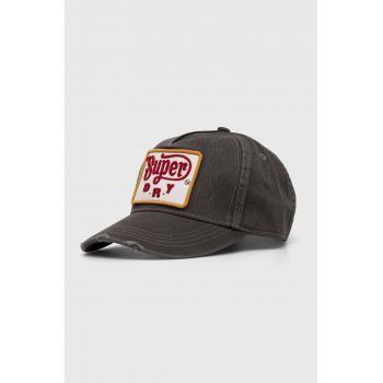 Superdry șapcă de baseball din bumbac culoarea gri, cu imprimeu ieftina
