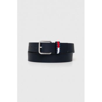 Tommy Jeans curea de piele barbati, culoarea albastru marin