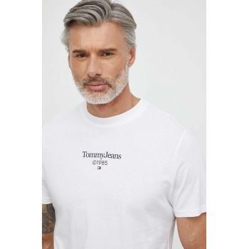 Tommy Jeans tricou din bumbac bărbați, culoarea alb, cu imprimeu DM0DM18569