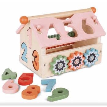 Jucarie multifunctionala Montessori Casuta Educativa cu abac si cifre de sortat