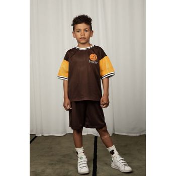 Mini Rodini tricou copii Basket culoarea maro, cu imprimeu ieftin