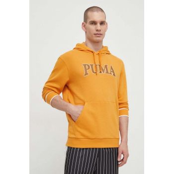 Puma bluză SQUAD bărbați, culoarea galben, cu glugă, cu imprimeu 624211