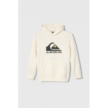 Quiksilver bluza copii BIG LOGO culoarea bej, cu glugă, cu imprimeu ieftin