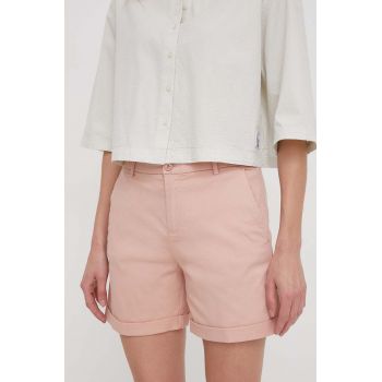 United Colors of Benetton pantaloni scurti femei, culoarea roz, neted, high waist ieftini