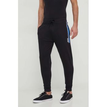 BOSS pantaloni de trening din bumbac culoarea negru, cu imprimeu