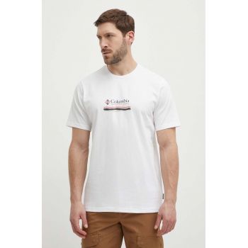 Columbia tricou din bumbac Explorers Canyon culoarea alb, cu model 2036451 ieftin