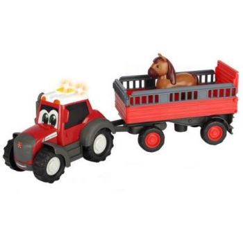 Tractor Dickie Toys Happy Ferguson Animal Trailer cu remorca si figurina la reducere