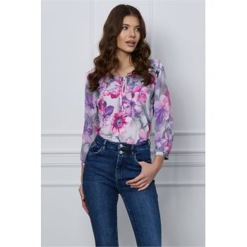 Bluza Daria gri cu imprimeuri florale lila